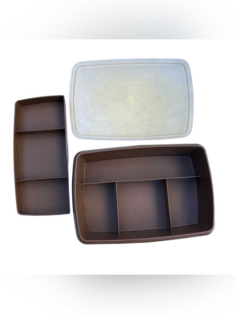 VTG Tupperware Tuppercraft Brown Organizer 767-2 Stow N Go w/Lid 769-2 & Tray